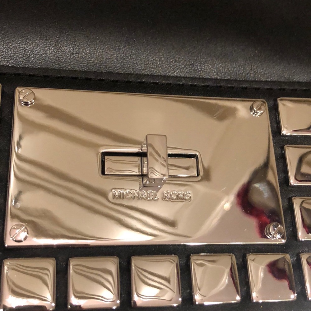 NWOT Michael Kors Black Bag, Silver Tile Front - Picture 4 of 8